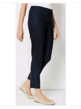 J. Jill Linen Stretch Ankle Button Accent Pants Navy Blue Large Tall NWT